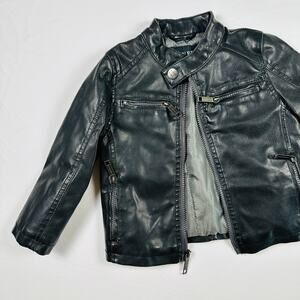 Urban Republic Gender Neutral Black Faux Leather Moto Jacket Sz 3T